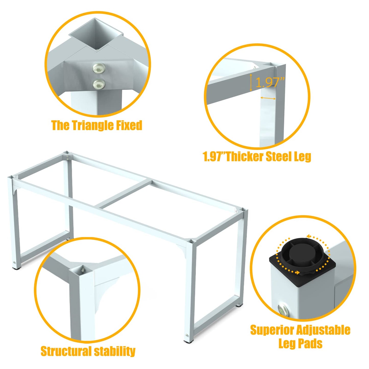 NSdirect 63" Large Computer Desk,Modern Simple Style PC Table Office Desk Wide Workstation for Study Writing,Gaming and Home Office,Extra 1" Thicker Wooden Tabletop and Black Metal Frame,Stone White