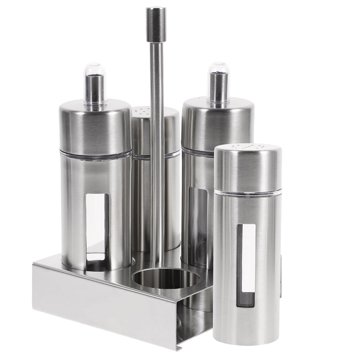 YARNOW Seasoning Bottle Set with Base Stand Removable Stainless Steel Salt Pepper Vinegar Oil Dispensers for Kitchen Countertop Organization