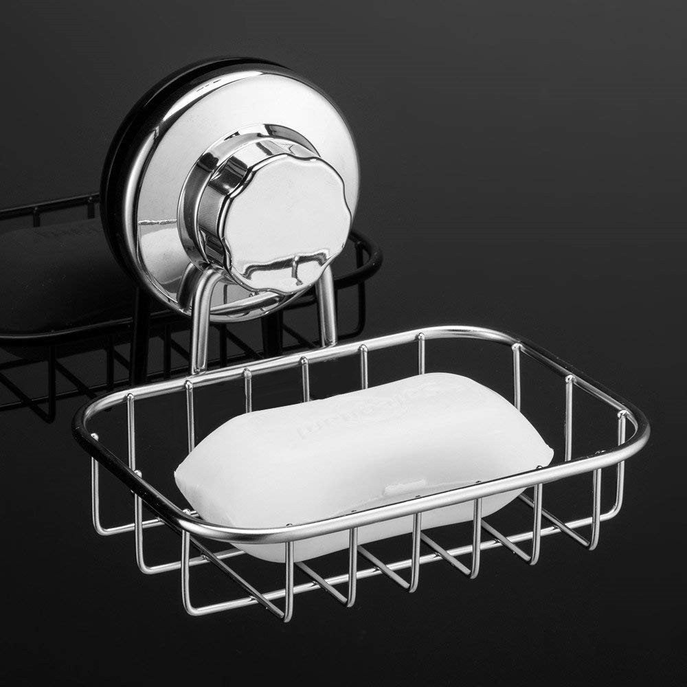 SANNO Suction Cup Soap Holder, Soap Dish Saver Tray Bar Soap Sponge Holder for Shower Wall, Bathroom, Tub and Kitchen Sink Stainless Steel