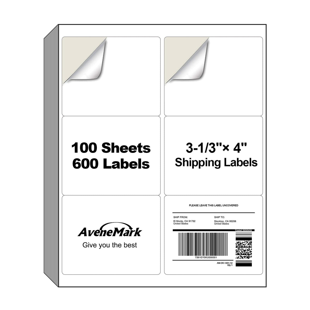 AveneMark 100 Sheets 600 Labels Shipping Address Labels, 6 up 3-1/3" x 4" Quick to Peel Stickers Paper for Laser & Inkjet Printers, Printable Mailing Labels Stickers (6 Labels per Page Sheet)