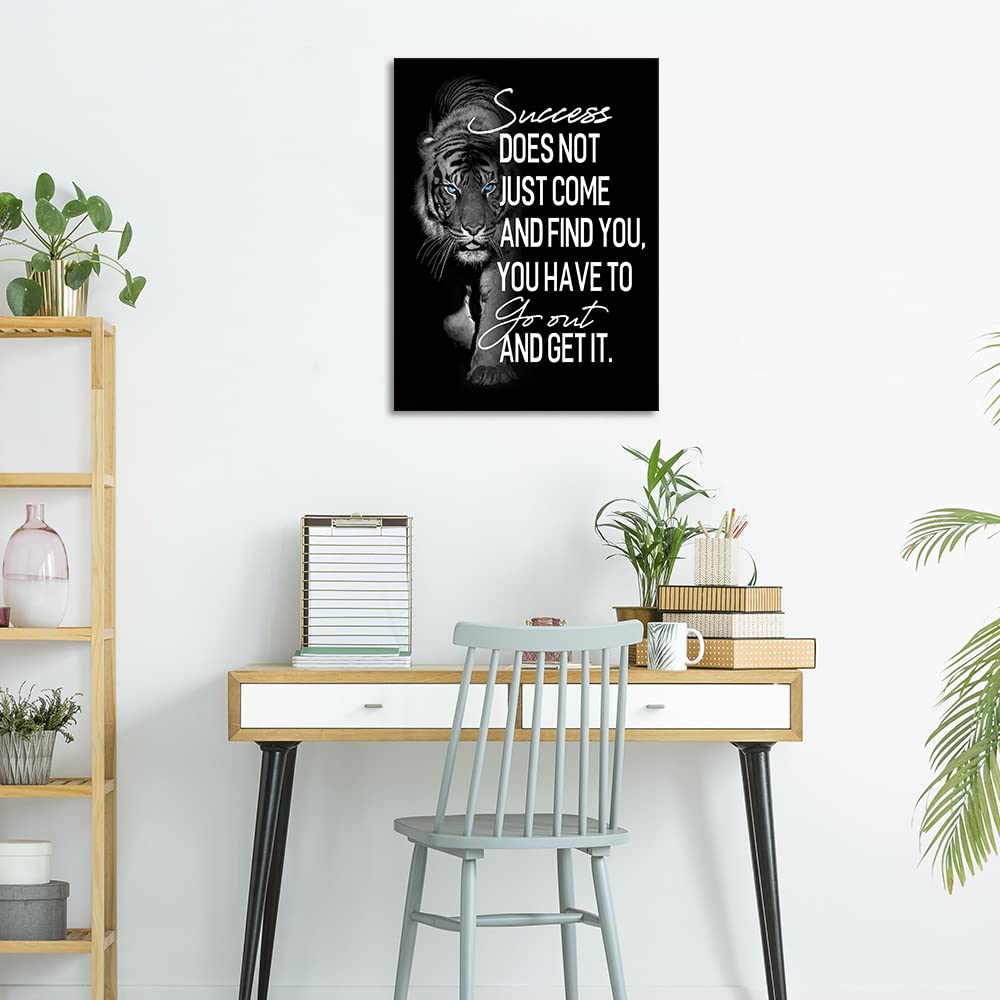 Inspirational Wall Art for Bedroom Living Room Success Does Not Just Come Black and White Motivational Canvas Picture Tiger Words Art Quote Sign Home Office Wall Decor Framed Ready to Hang 12" x 16"