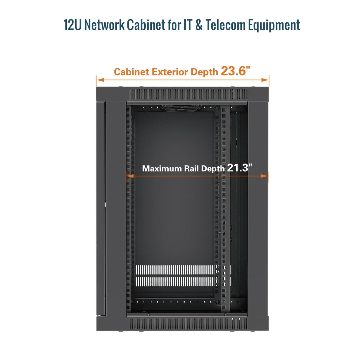 Tecmojo 12U Wall Mount Rack Cabinet, Heavy-Duty 176 Lbs High Load Capacity, 19” Enclosed Server Network Rack with 2 Colling Fans, Glass Door, 23.6” Deep – Elite Collection