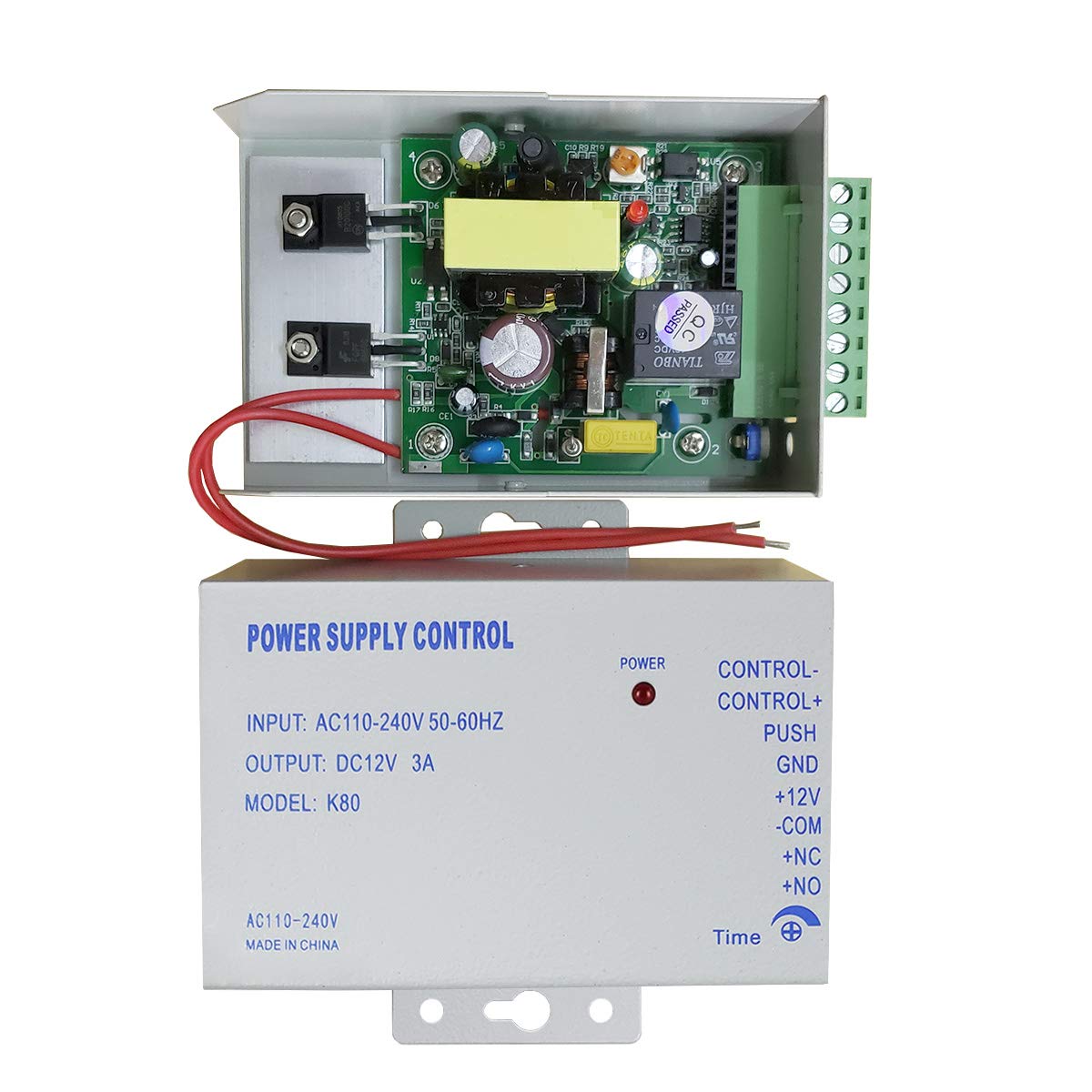 AMOCAM K80 Power Supply Control, AC 110-240V to DC 12V Power Supply for Door Access Control System, Video Doorbell, Electric Strike Lock, Bolt Lock, Magnetic Lock, Power Supply Controller