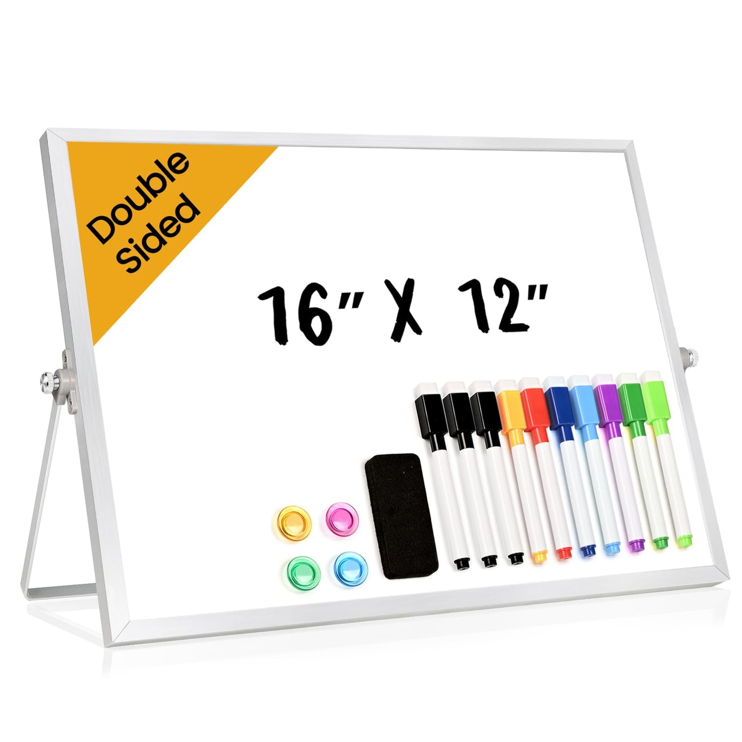 Lumspax Desktop Whiteboard with Stand, 16" x 12" Double-Sided Dry Erase Board with Stand, Portable Stand White Board for Office, Home, School