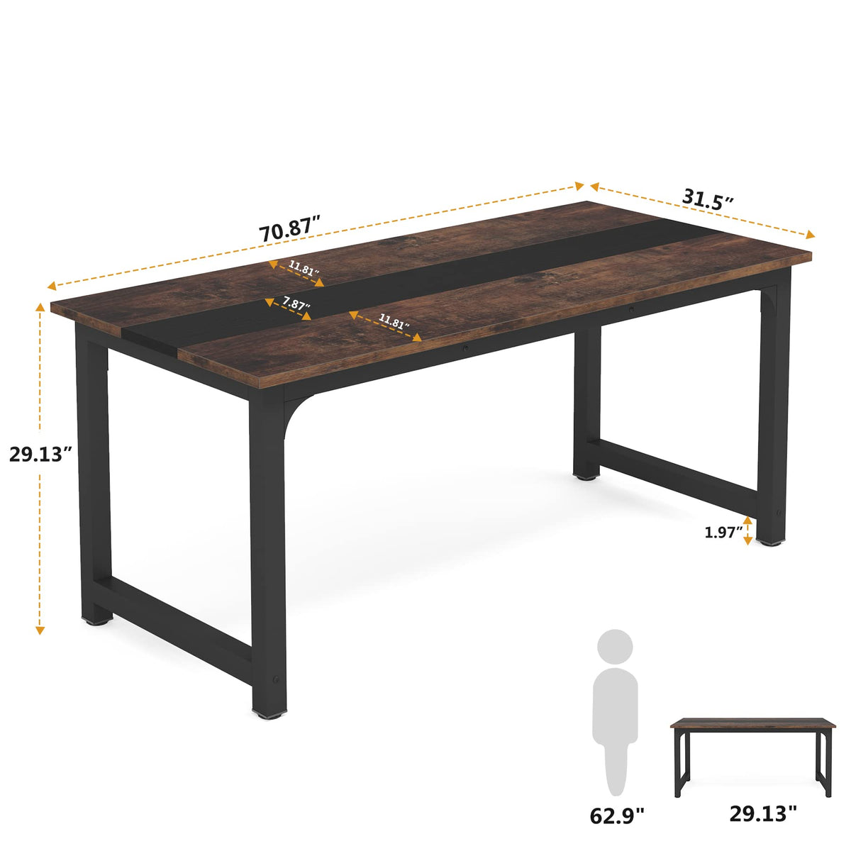 Tribesigns 70.8”Executive Desk, Large Office Computer Desk with Thicken Frame, Modern Simple Workstation Business Furniture for Home Office, Vintage Brown/Black