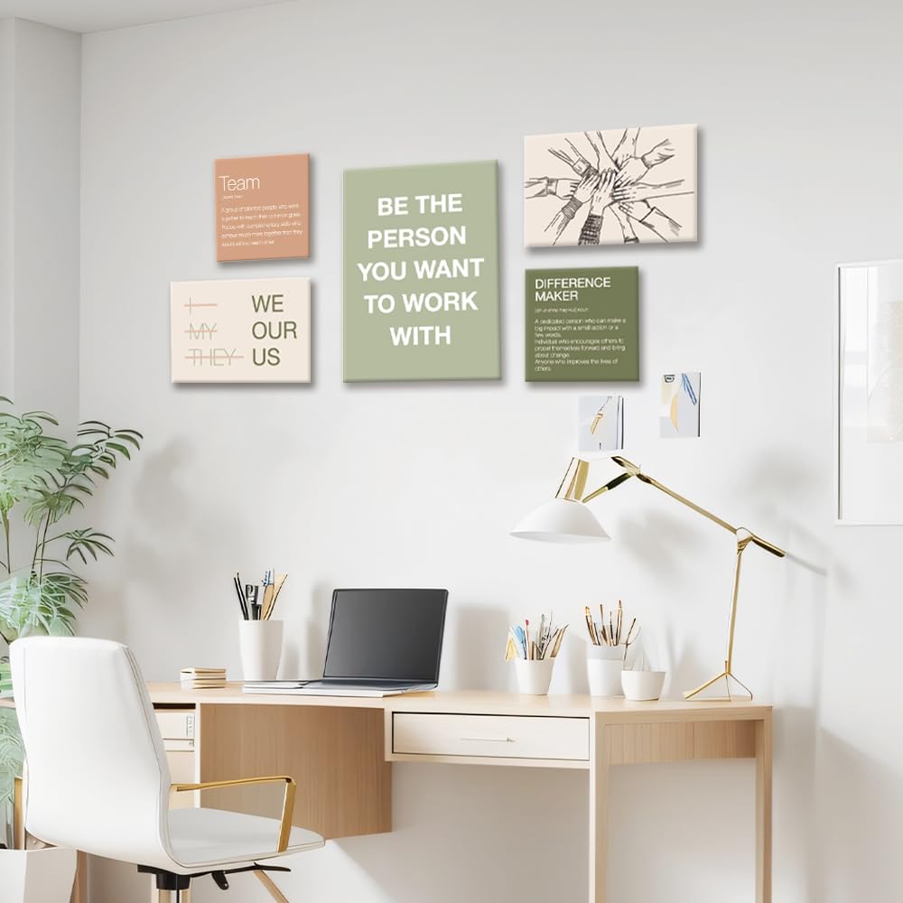 YEOION Office Wall Decor,Teamwork Wall Art for Office,Motivational Workplace Canvas Wall Art Set of 6