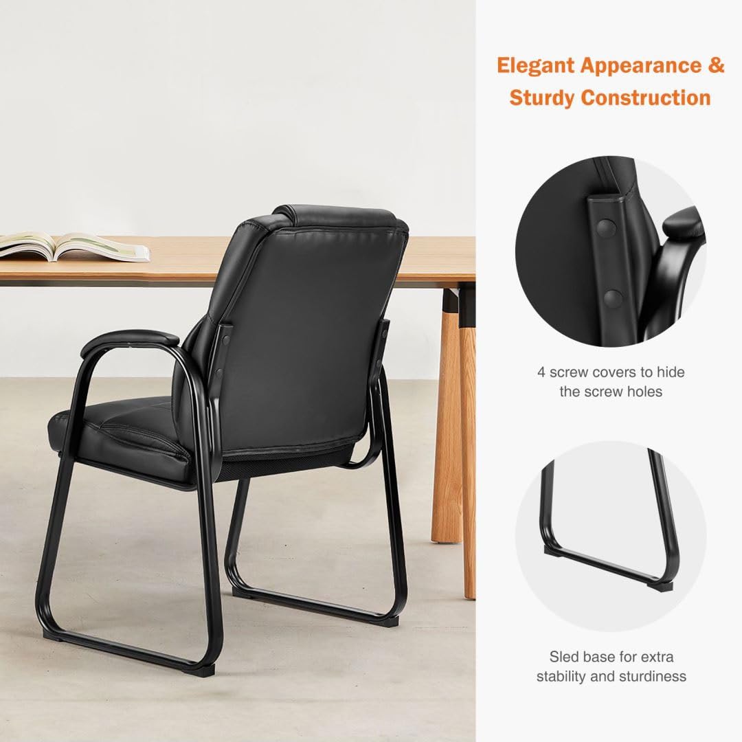 UOCFYK PU Leather Conference Room Chair, Tall Back Chairs with with Padded Arms and No Wheels, Guest Chair for Reception Waiting Room Black