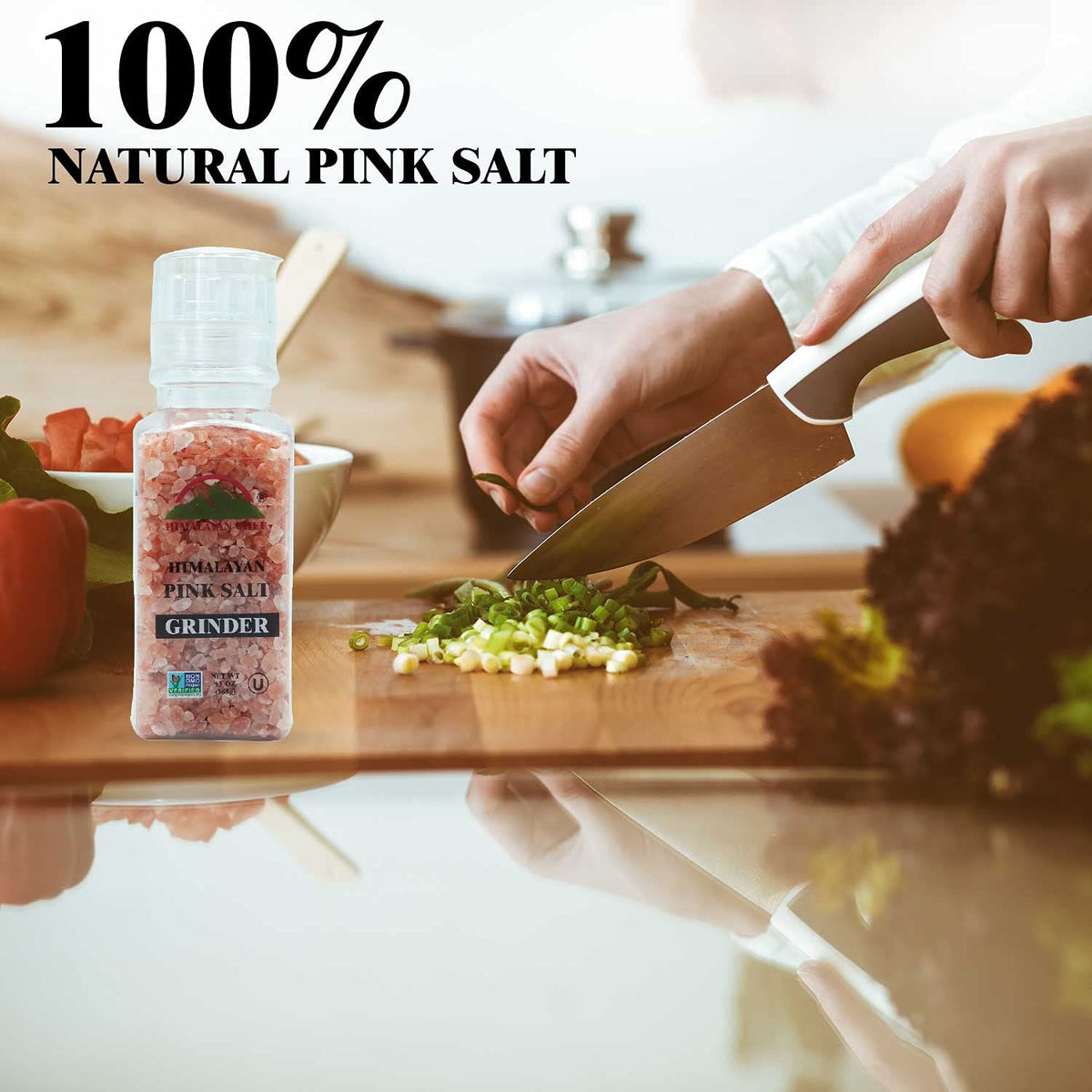 Himalayan Chef Pink Salt and Black Peppercorn Square Plastic Grinder Set - Idle for Cooking, Seasoning and Baking | Vegan and Kosher Certified, Set of 2
