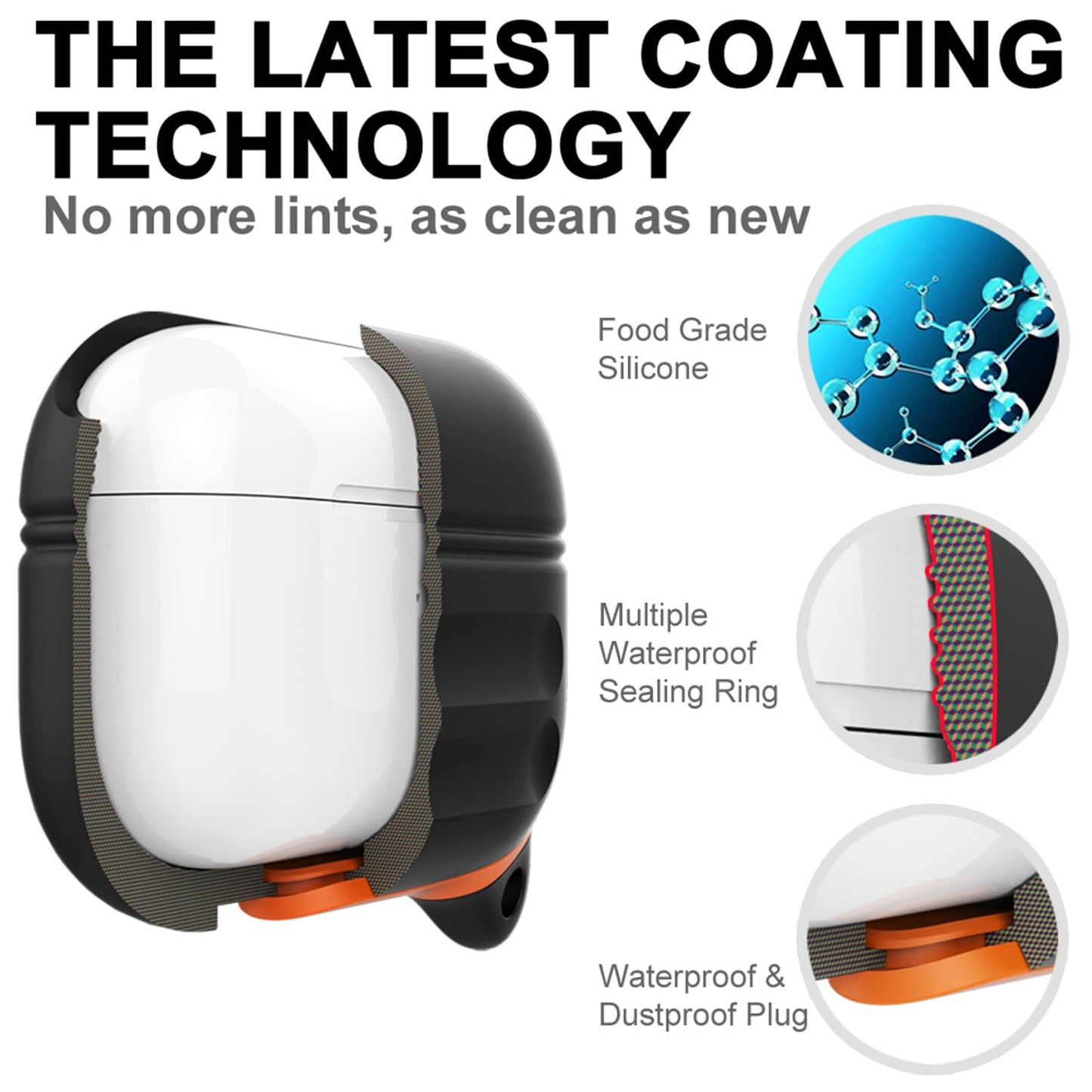 for Airpods 4 Case Silicone Compatible with Apple Airpods 4 | Waterproof Protection | Portable | for USB-C/Wireless | Anti-Lost | One Piece | Black