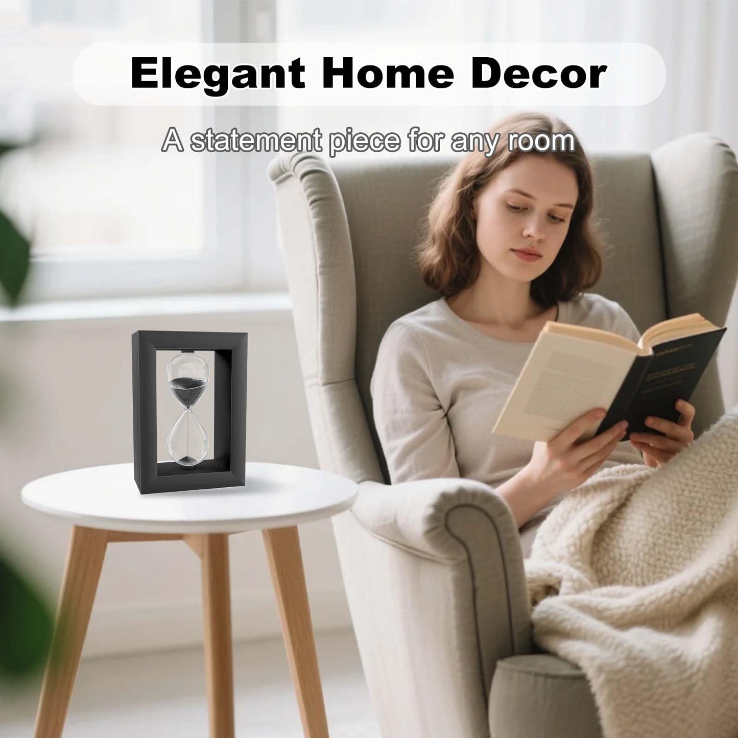 Hourglass Sand Timer, Modern Square Black Wood Sand Clock, Decorative Desktop Hour Glass Sandglass,Reloj De Arena for Office, Home Decor, Kitchen (Black, 10 Minute)