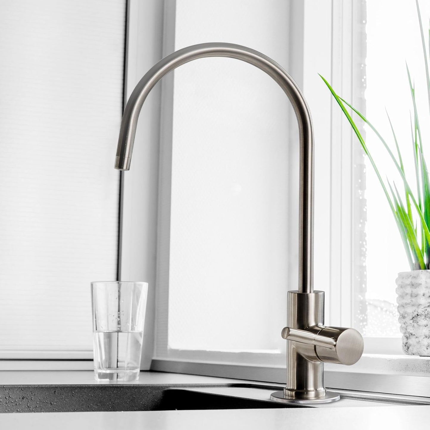 iSpring GA1-BN Drinking Water RO Faucet for Kitchen Sink, Heavy-Duty Lead-Free Reverse Osmosis Faucet for RO Water Filtration System, Non-Air Gap 100% Stainless Steel RO Faucet, Brushed Nickel Finish
