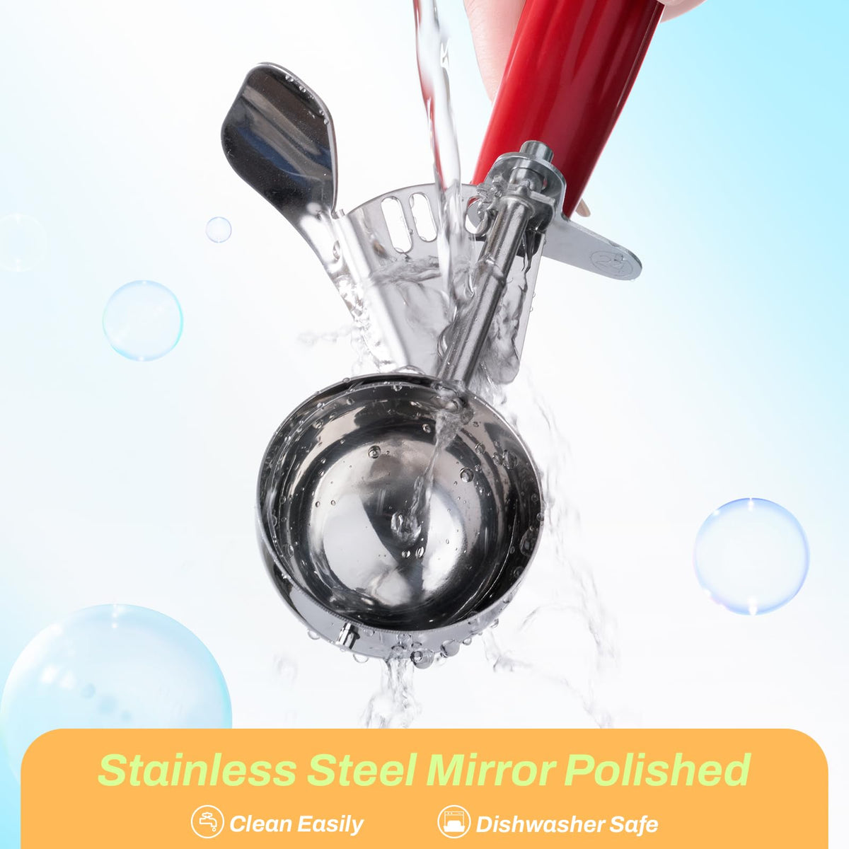 Ice Cream Scoop, Ice Cream Scooper Set Include Different Sizes, Heavy Duty Ice Cream Scoop with Trigger, Polishing Stainless Steel 18/8 Cookie Scoops for Baking, 3 Pcs of Ice Cream Sandwich Scoop