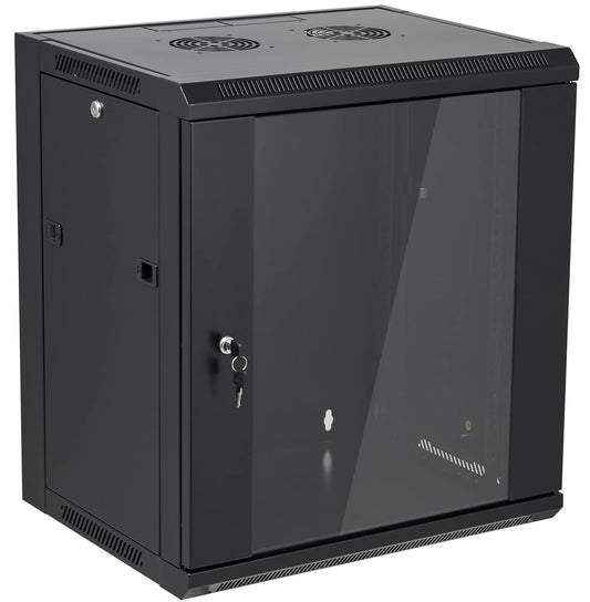 Tedgetal 12U Wall Mount Server Cabinet Network Rack Enclosure Locking Glass Door