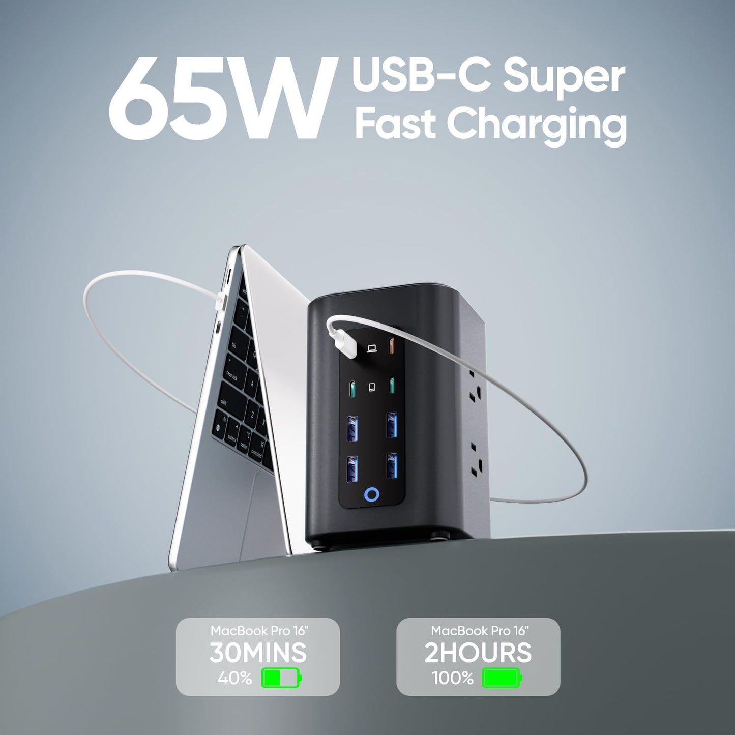 TenTrend Power Strip Tower (230W), 14-in-1 USB-C Charging Station Tower with 2000J Surge Protection, 5FT Extension Cord with 6 AC Outlets & 8 USB Ports for Home Office Dorm Essentials
