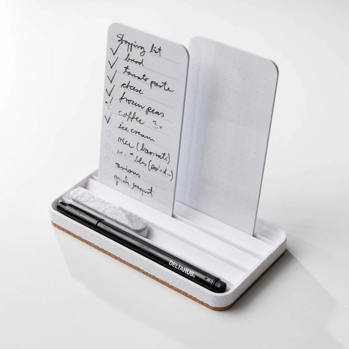DeltaHub Reusable To-Do List for Desk - Dry Erase Daily Planner with 2 Cards, Marker & Eraser - Minimalist Desktop Organizer for Office, Work from Home - Analog Productivity Tool (White)