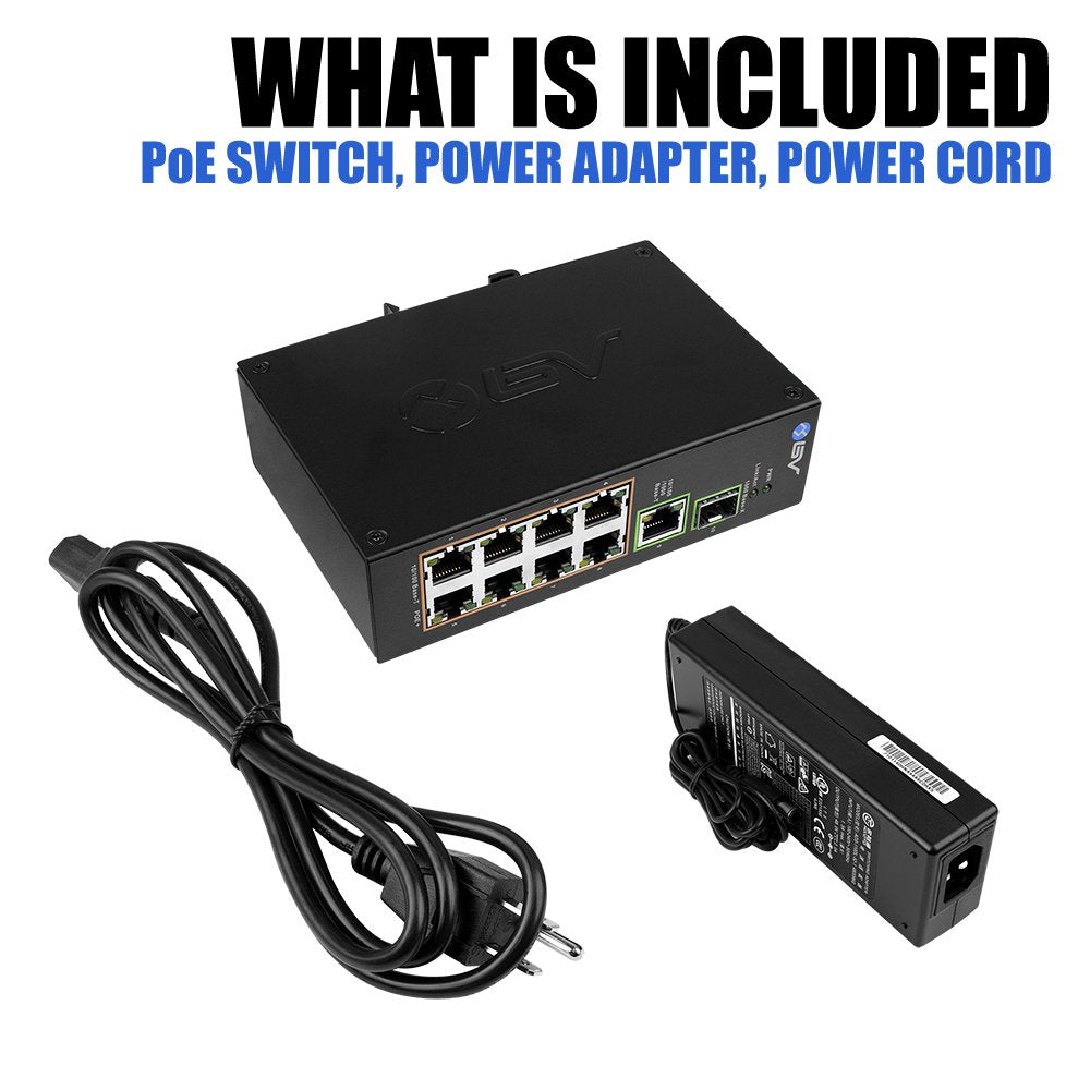 BV-Tech 8-Port Industrial PoE+ Switch (POE-SW802-DIN) | 2X 90W BT, Gigabit Uplink & SFP | PoE Watchdog & 250m Long Distance | Unmanaged DIN-Rail Power Over Ethernet for IP Cameras & APs