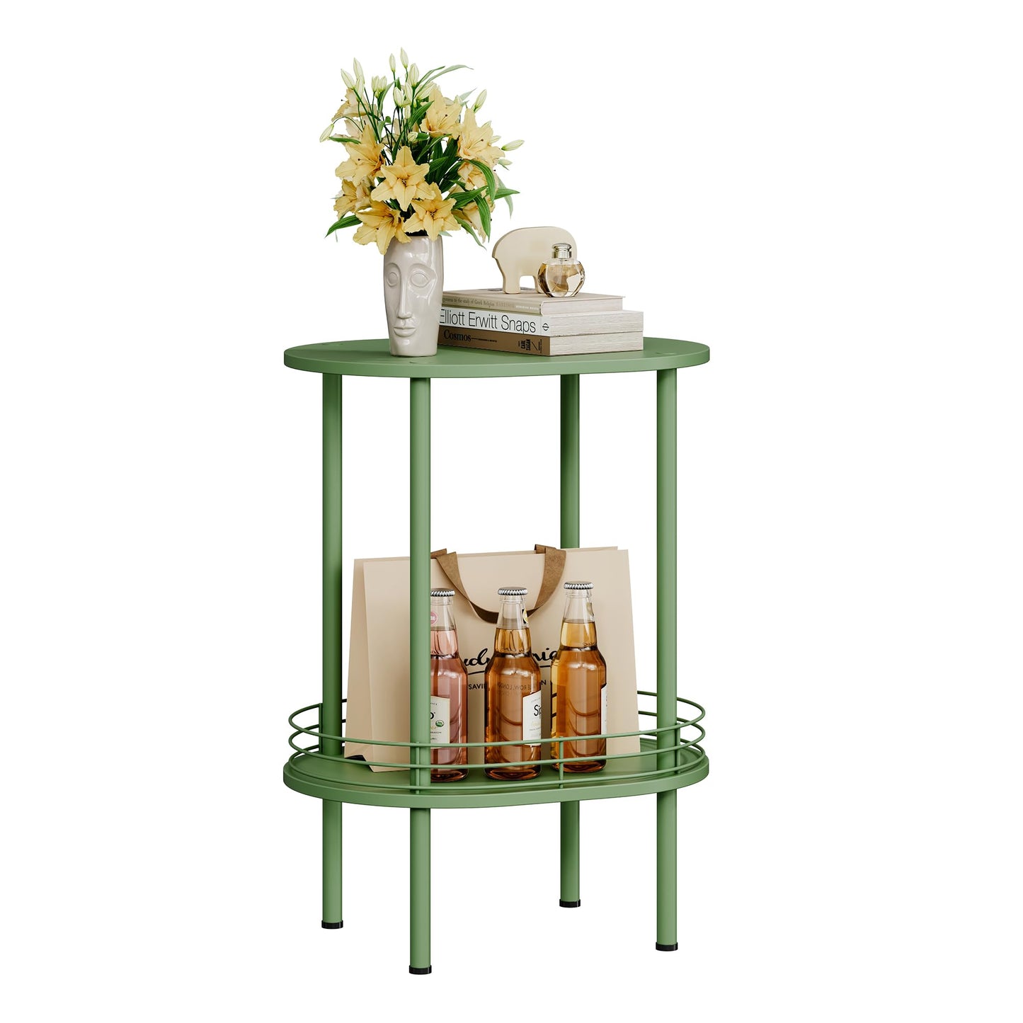 Small Modern Oval Side Table with Storage,2-Tier Side Tables Living Room,Sturdy Nightstand for Small Space - Living Room, Bedroom, Bathroom, Nursery (1PC,Green)