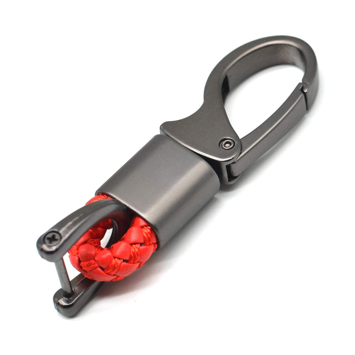 EYANBIS Car Key Fob Keychains Leather Holder Key Chain Sturdy Metal with D-Ring for Men and Women, 1 Pack Red, 360 Degree Rotatable, with Screwdriver