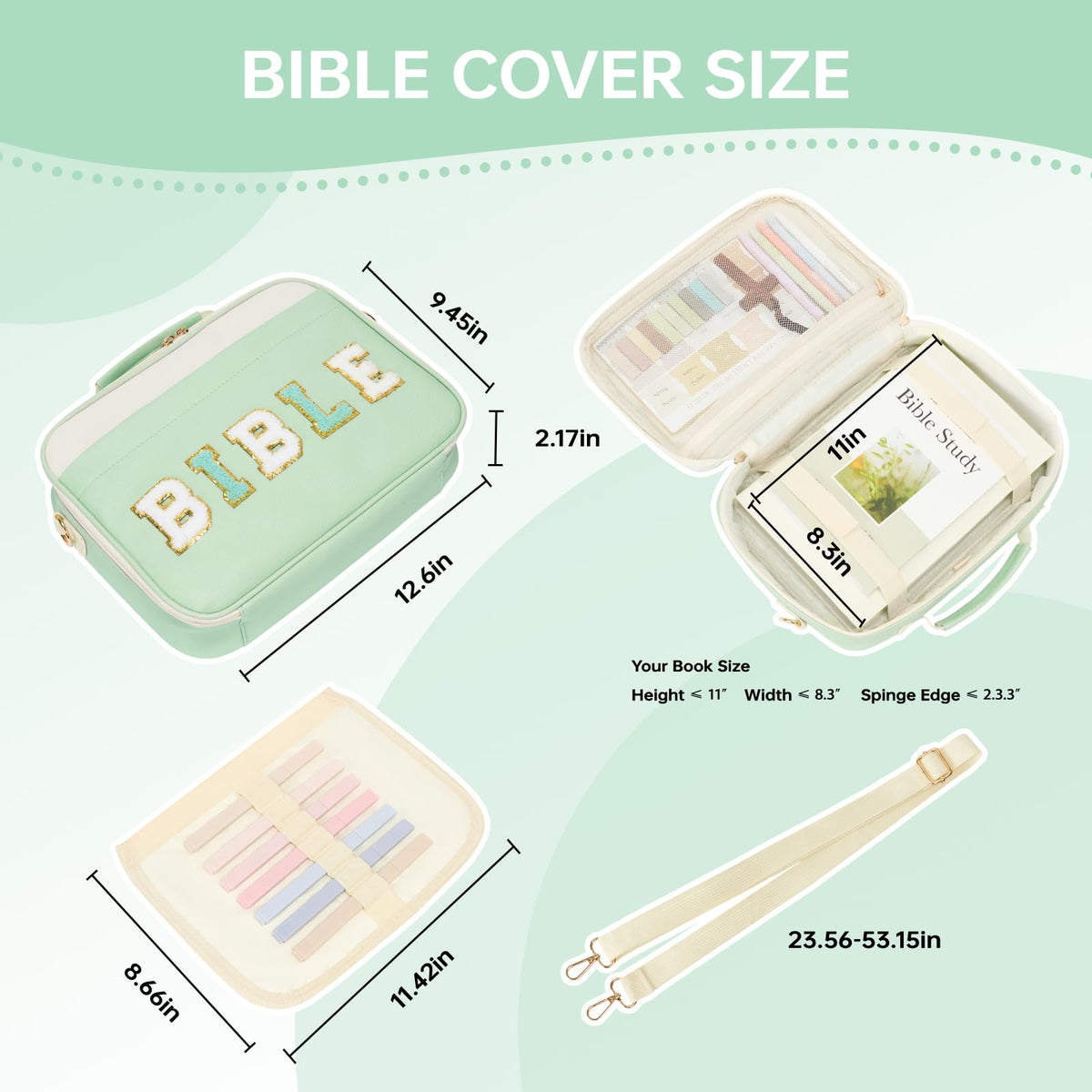 Siwara Bible Cover Case for Women - Large Bible Bag with Bible Study Supplies - Leather Western Bible Cover Carrying Tote Bags - Green