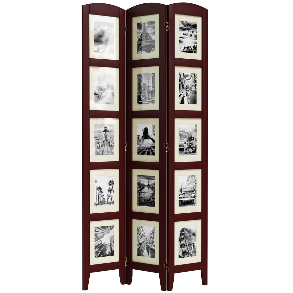 SZQINJI 3 Panel Photo Room Divider Screen, Solid Wood Divider for Room Separation for 8x10 Picture Frame Without Mat for 5x7 Photo with Mat, Walnut