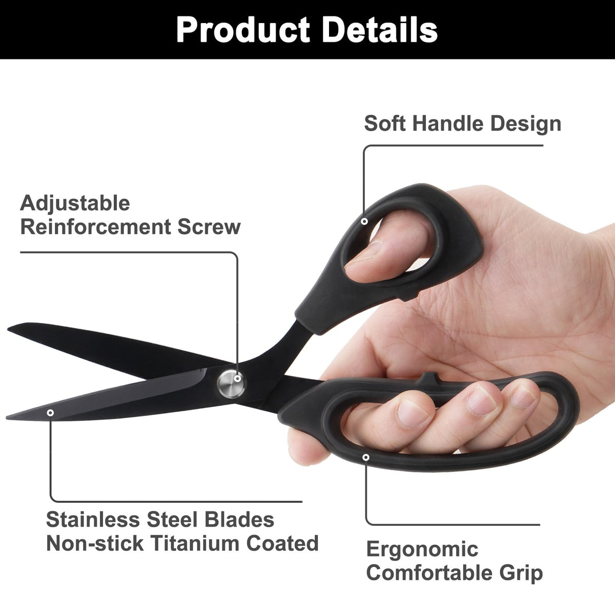 Zicolu Premium Proseries Sewing Fabric Scissors Bundle (10"/9"/6"), Black Office Scissors All Purpose, Sharp Titanium Coated Blade, Comfort Grip Soft Handles for Diy Craft, Paper, Art, School, Home