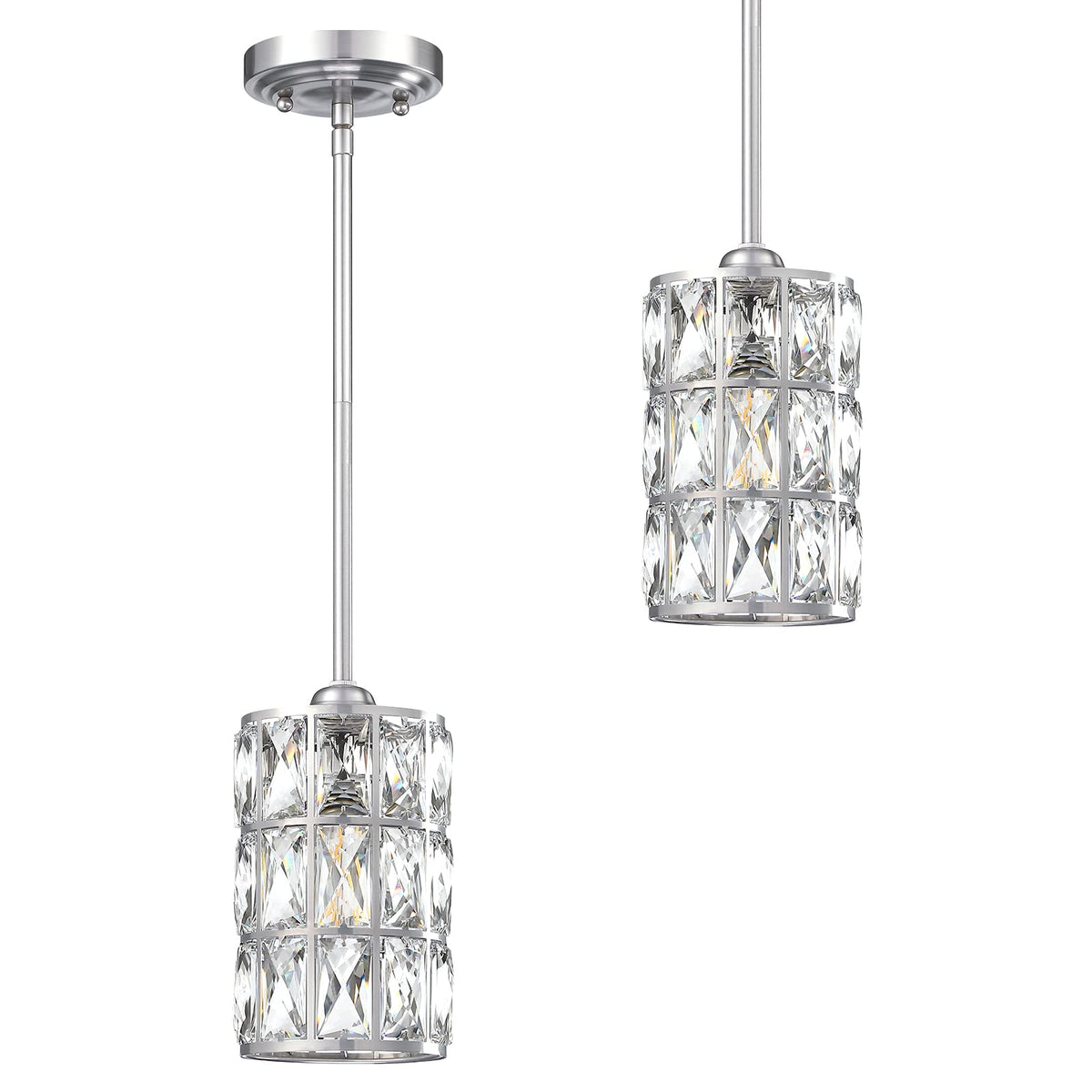 2 Pack 1 Light Hanging Kitchen Island 5" Crystal Pendant Light Modern Pendant Light Fixture Brushed Nickel Finish with Crystal Shade for Bar,Dining Room,Corridor,Living Room Over Sink