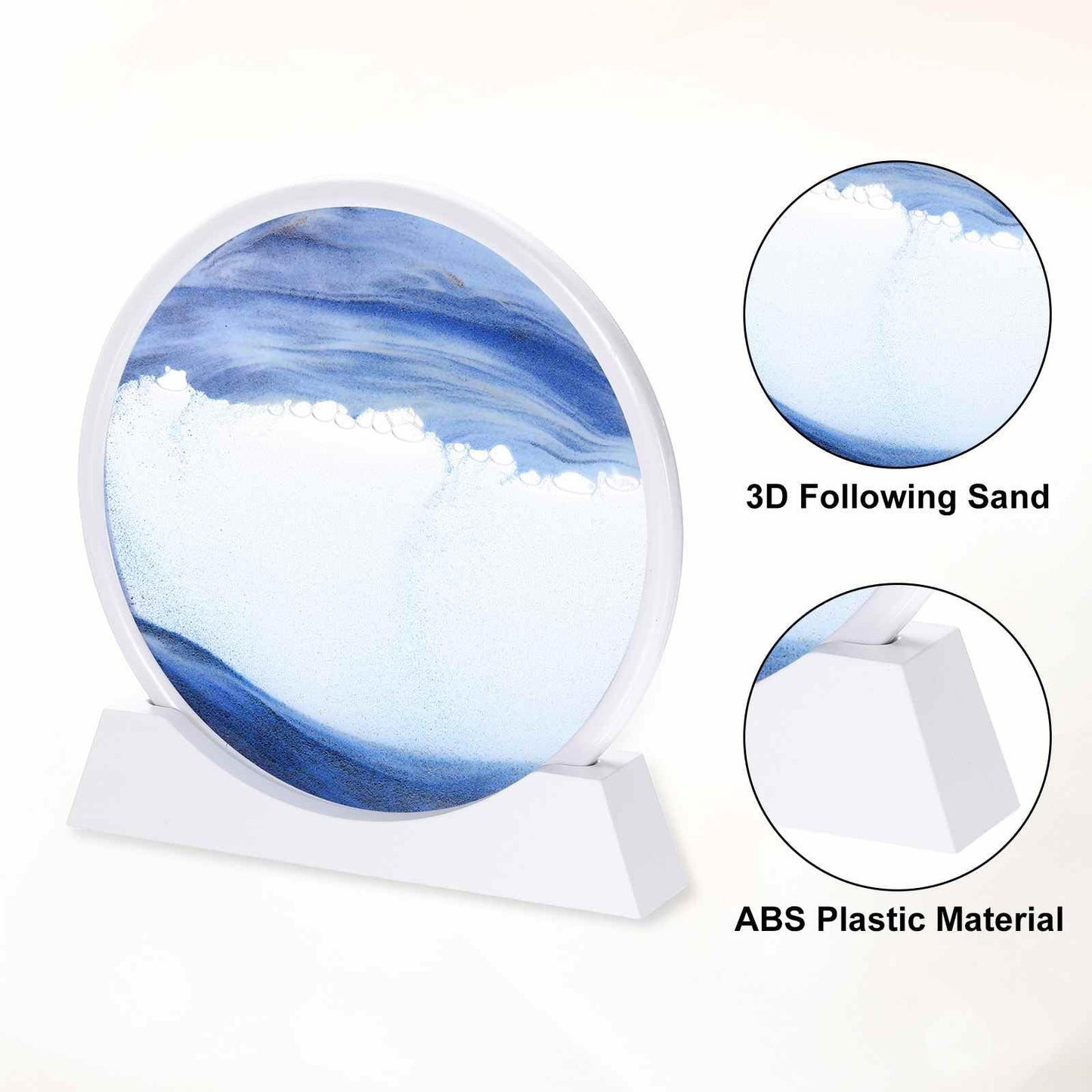 HEARTOOL Moving Sand Art Picture 12" Round Tempered Glass 3D Liquid Motion Deep Sea Flowing Sand Scene with Display Frame Perfect for Desktop & Office & Work Decoration (Blue)