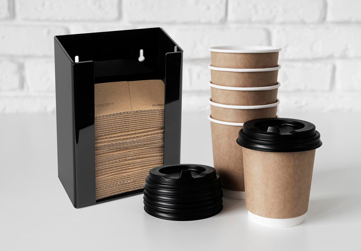 Inevibe Coffee Cup Sleeve Holder - Hot Collar Jacket Organizer for Bulk Storage, Black Vertical Dispenser for Coffee Clutches at Home or Restaurant, Countertop or Wall Mount