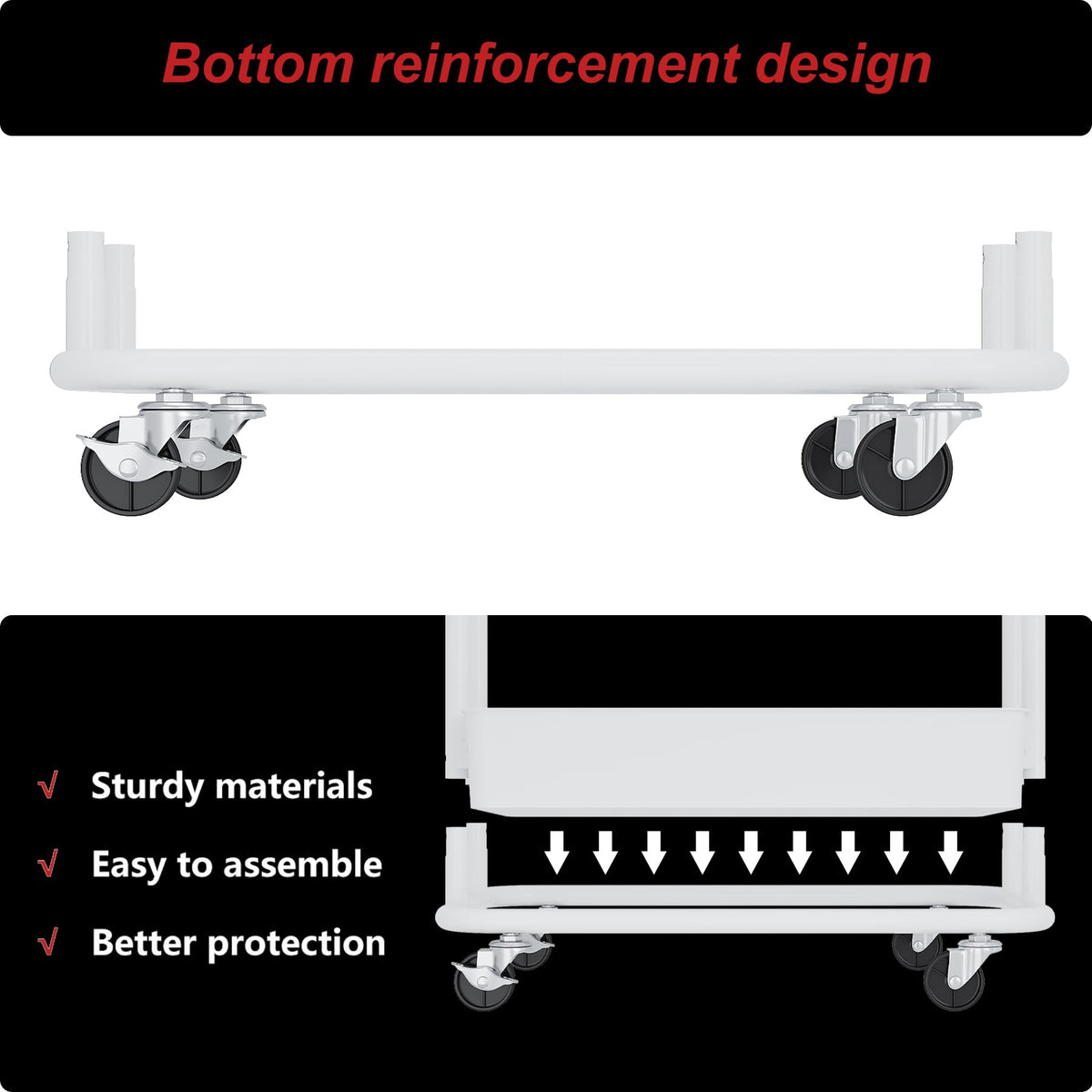 Boeeoan 3-Tier Utility Cart with Wheels, Rolling Cart, Storage Shelves, Multi-Functional Organizer Cart for Bathroom, Office, Kitchen, White
