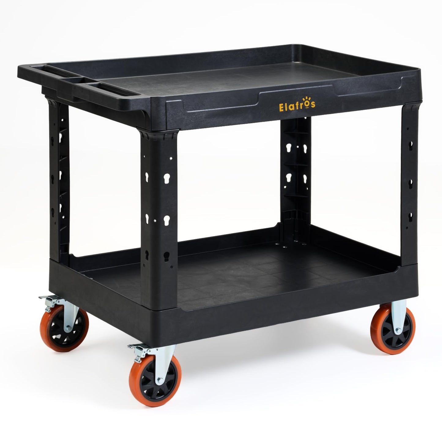 ELAFROS Extra Large Heavy Duty Utility Cart 39.9 x 24.6 Inch - Work Cart Big 2-Tier Plastic Rolling Service Cart with Deep Shelves, 6 Inch Casters, 550 lbs Capacity, Black