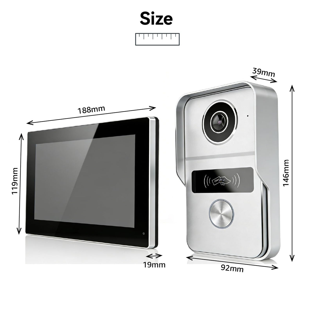 Wired Video Doorbell Apartment Intercom System, 1080P Doorbell Camera, 7-inch Touch Screen, Night Vision, Remote Unlock, Two-Way Intercom for Villa, Home, Office, with 1 Camera and 2 Monitors