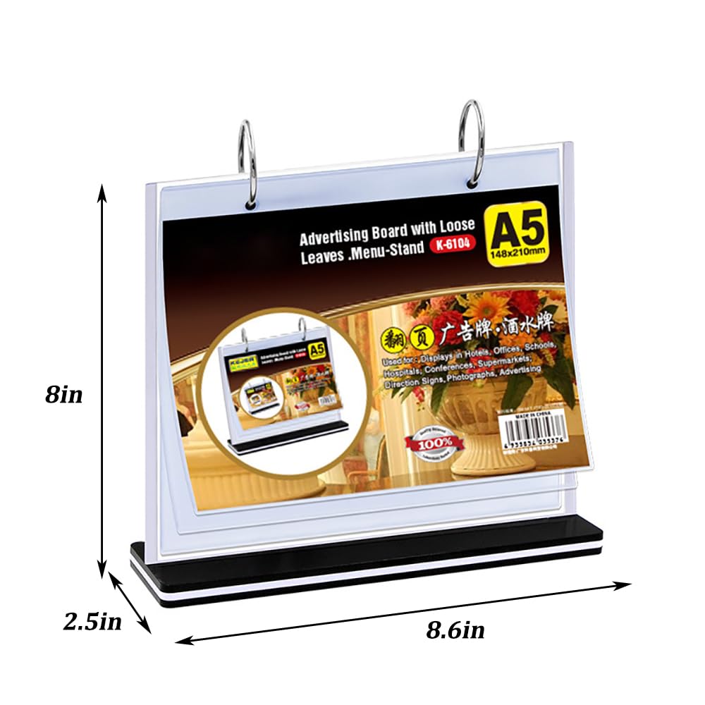 HENGSENLI A5 multi-page flip display card label display stand detachable label business menu holder,T-shaped double sided
