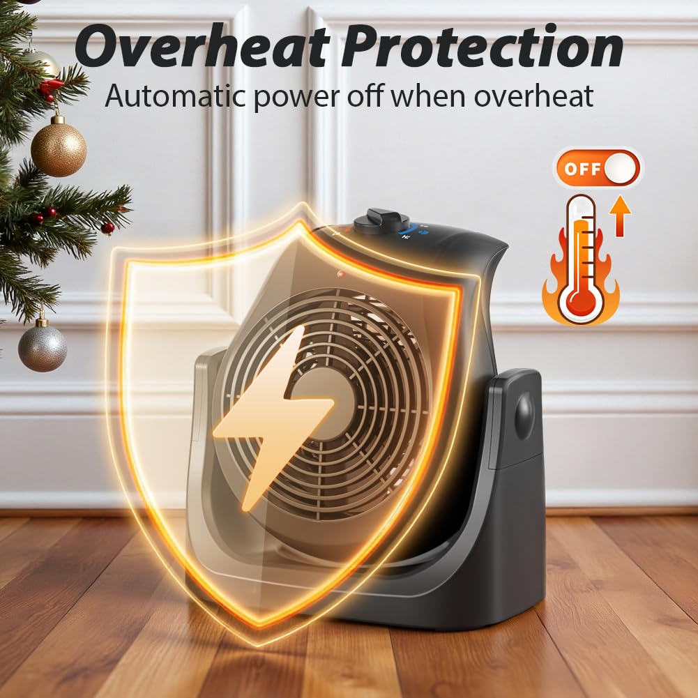 Portable Electric Space Heater Cooling Desk Fan 2 in 1 Heater Fan Combo with 45° Tilt, 2 Wind Speeds, 1500W Overheat Protection Personal Small Heater for Home Office