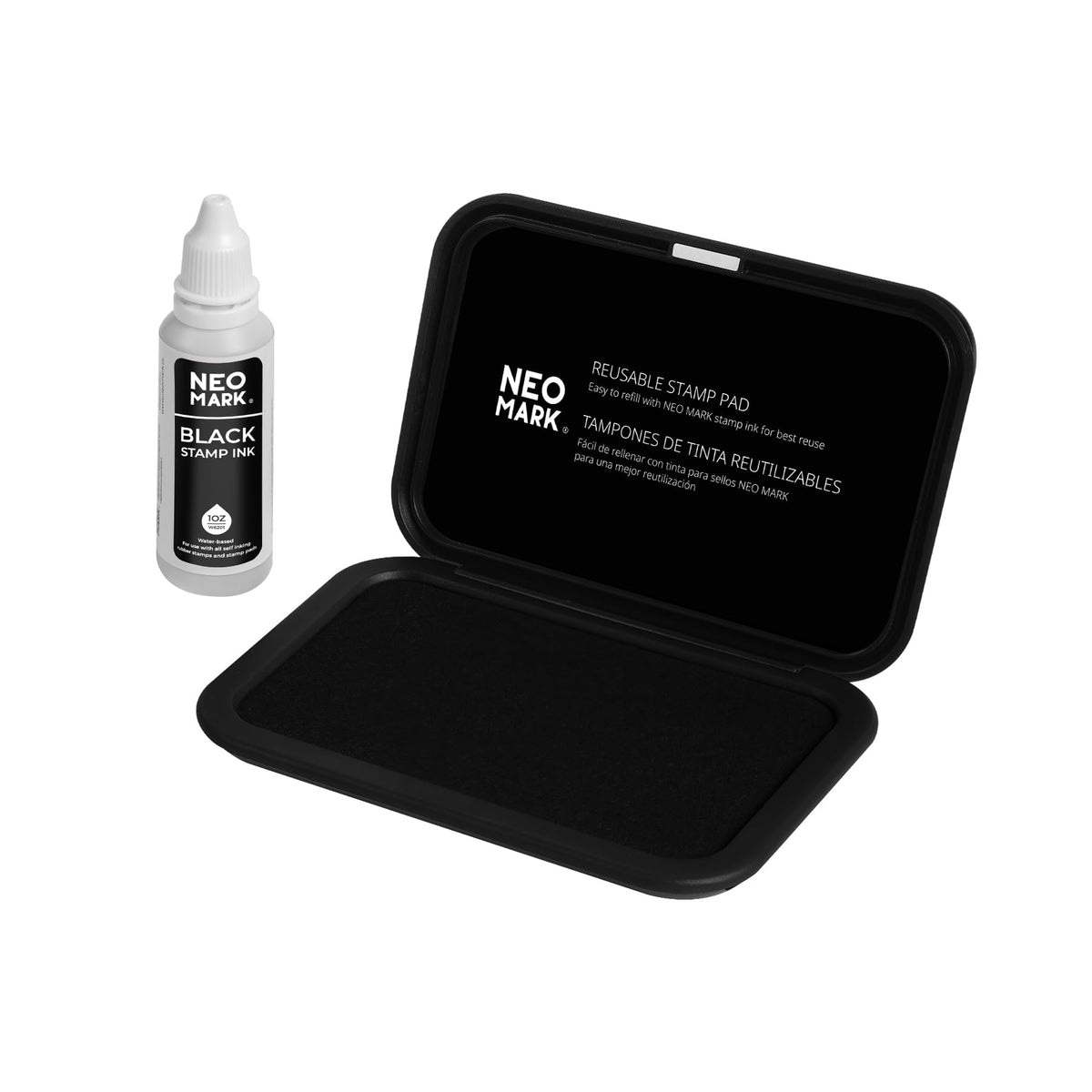 NEO MARK Medium Stamp Pad Kit (1oz Ink Included)-2.8"x 4.4", Magnetic Lid, Premium Quality Felt Stamp Pad (Black)