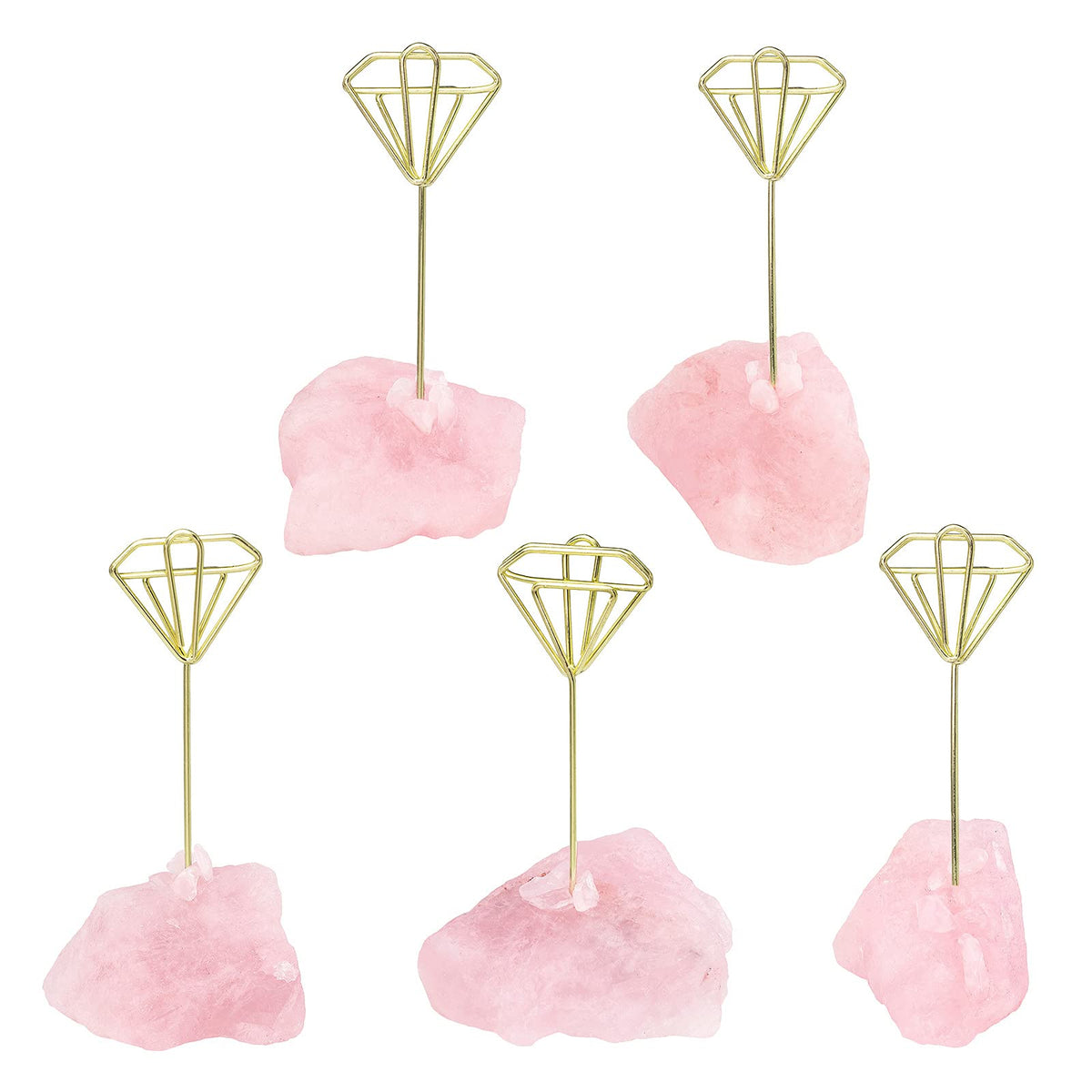 mookaitedecor Natural Rose Quartz Raw Crystal Table Card Holder, Wedding Table Name Card Holders Clips Picture Memo Note Photo Stand, Diamond Shape