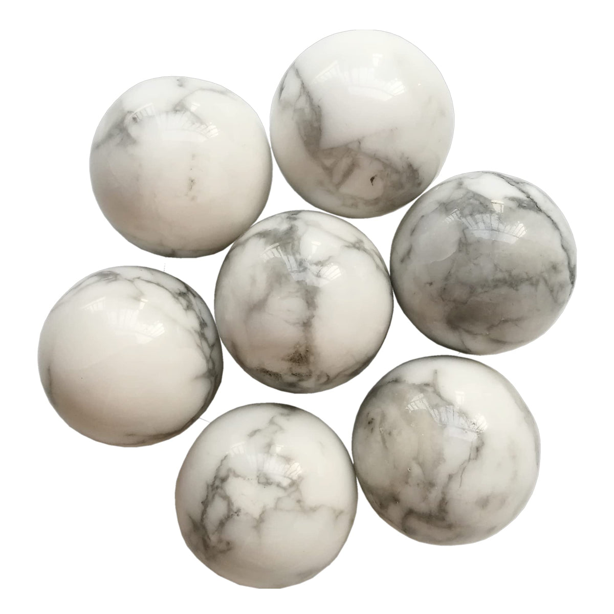 Bacatgem 7 Pcs Natural White Howlite Turquoise Crystal Sphere Ball,0.78 Inchs Feng Shui Chakra Aura Home Desk Decor Decorative Collection