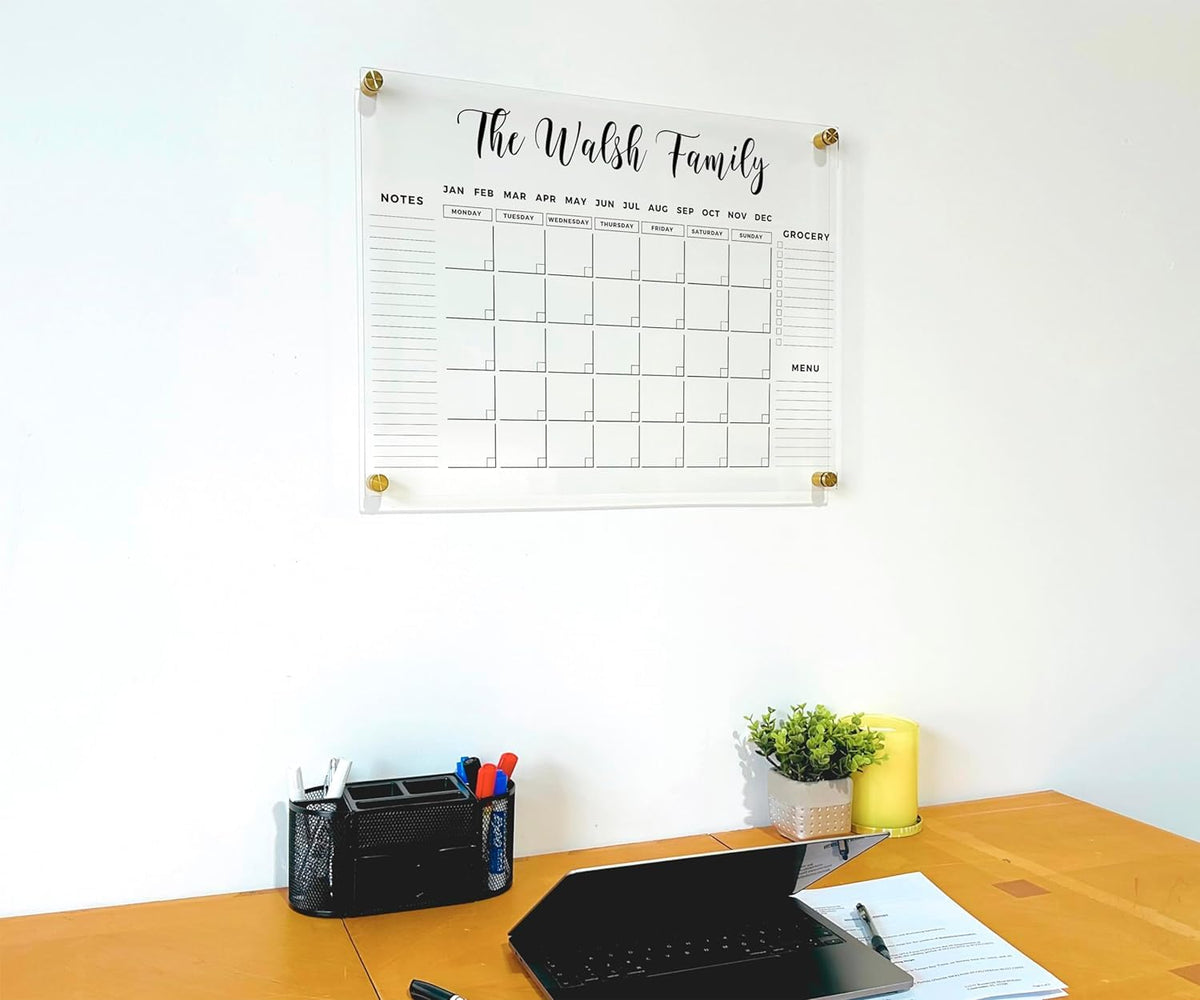 Large Personalized Acrylic Wall Calendar - Personalized 2026 Dry Erase Calendar Family Calendar Monthly and Weekly Board Family Planner (14"x11", Standard Package)