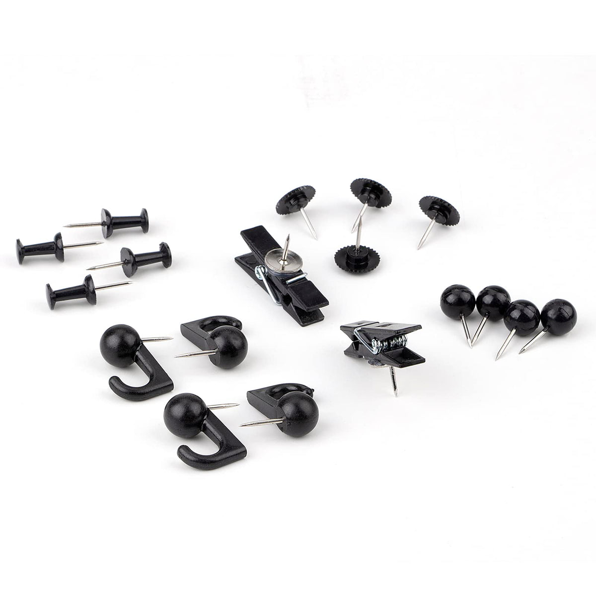 Push Pins Set, 5 Styles Thumb Tacks Map Pins, Steel Point Pushpins Thumbtacks for Cork Board Bulletin Boards (Black-140pcs)