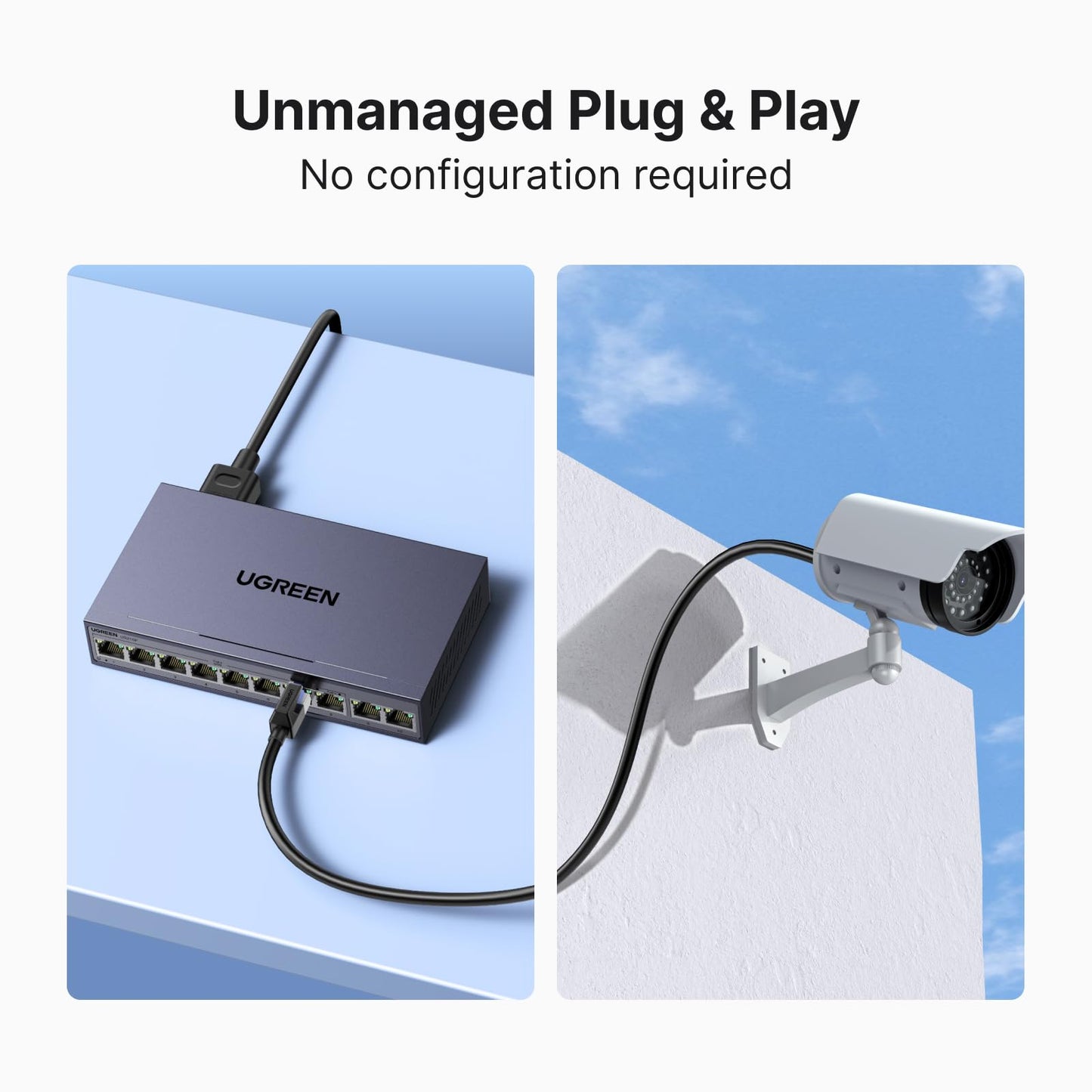 UGREEN Ethernet Switch, 10-Port PoE Switch, 8 PoE+@60W + 2 Gigabit Uplink, Plug & Play, Standard/Port Isolation(VLAN)/Extend Mode, PoE Auto Recovery, Metal Unmanaged Network Hub for Security Camera