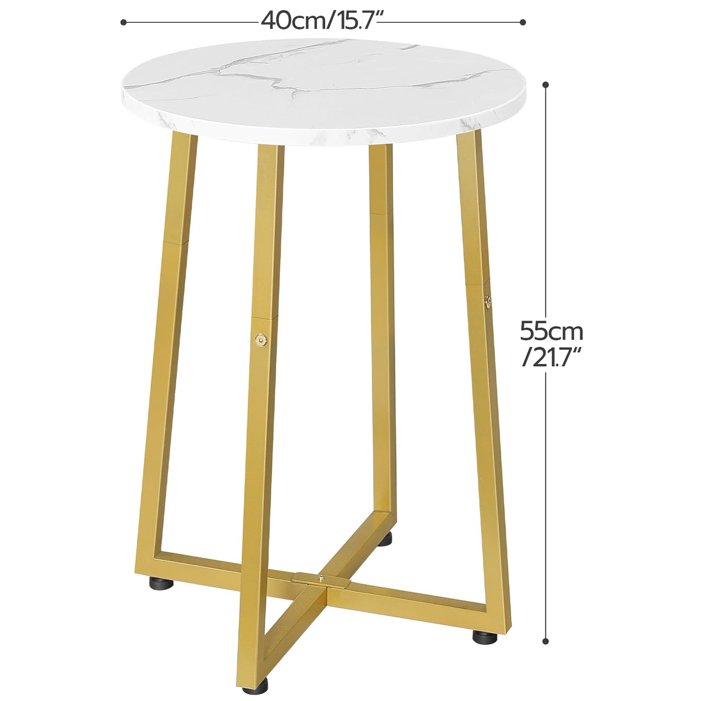 HOOBRO Side Table, Round End Accent Table with Sturdy Metal Pedestal, 15.7" Round Nightstand, for Living Room, Bedroom, Balcony, Office, Marble and Gold DM95BZ01