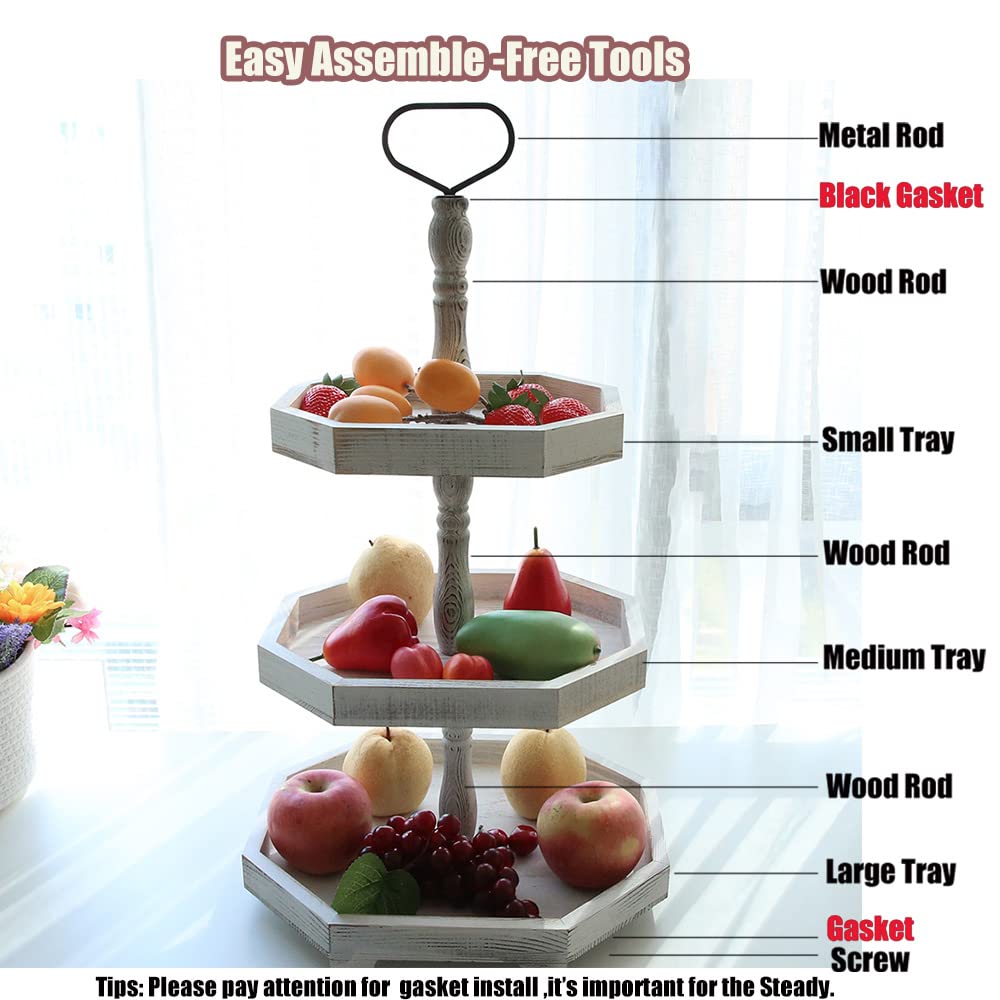 MRPAPA 3 Tiered Tray Stand - Large Farmhouse Kitchen Decor with Easy Assembly, 3 Tier Rustic Decorative Trays, Wood Cupcake Stand,Versatile 3-Tiered Organizer for Home Decor