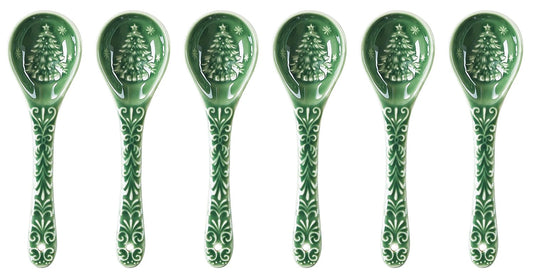 Metahom Christmas Tree Spoons, Ceramic Small Serving Spoons for Soups, Cereal, Ice Cream, Condiments, Dips, Charcuterie Boards, Dishwasher & Microwave Safe, Green, Set of 6