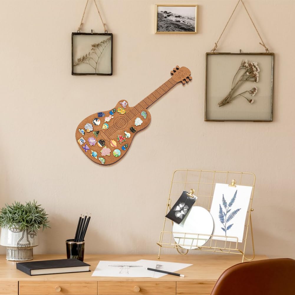 BENECREAT Guitar Pin Cork Board, 15.7x6.5inch Bulletin Display Board Wall Mounted Cork Board for Brooch Pin Storage Display, Office Home and School Decor