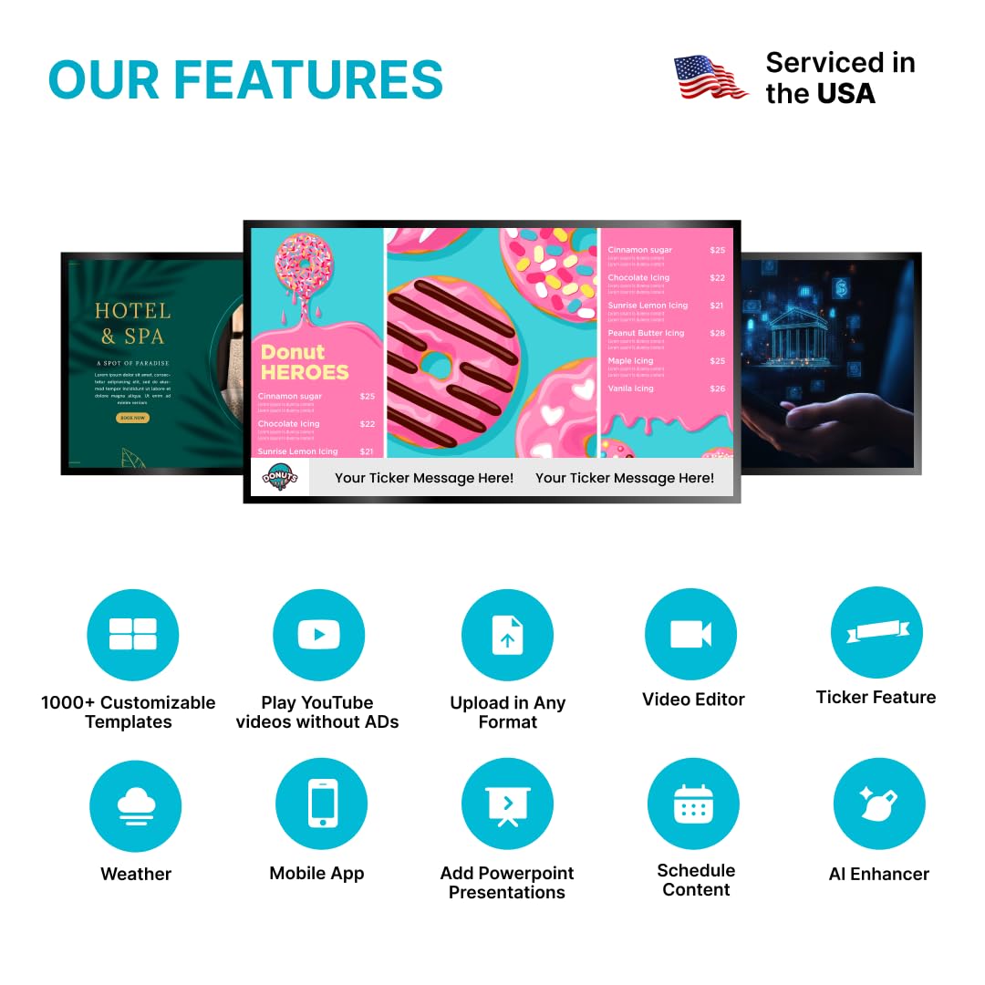 EZ AD TV Digital Signage Player - Signage For Business & Electronic Menu Board- Auto-Post Content On Digital Display Board, Cloud Controlled 4K Media Player + Mobile App W Free AI Designer & Templates