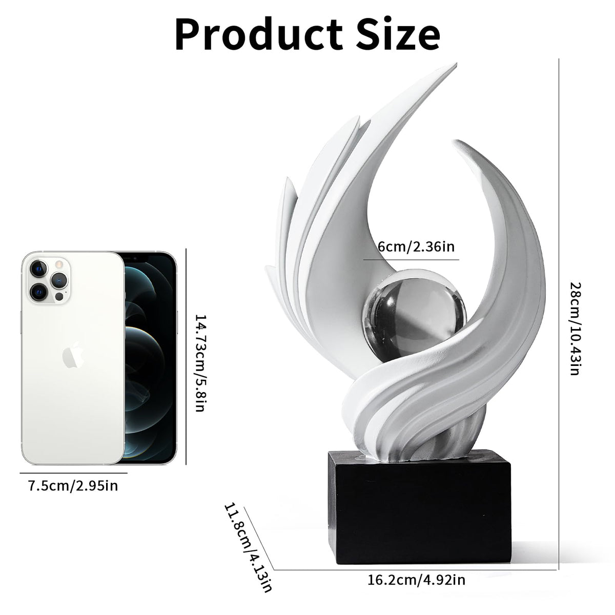 Modern Art Statue Decor, Abstract Swirl-Shaped Sculpture with Glass Ball Resin Art Figurines Centerpiece Sculptures for Home Decor Living Room Stand Coffee Table Office Bookshelf Decoration (white)