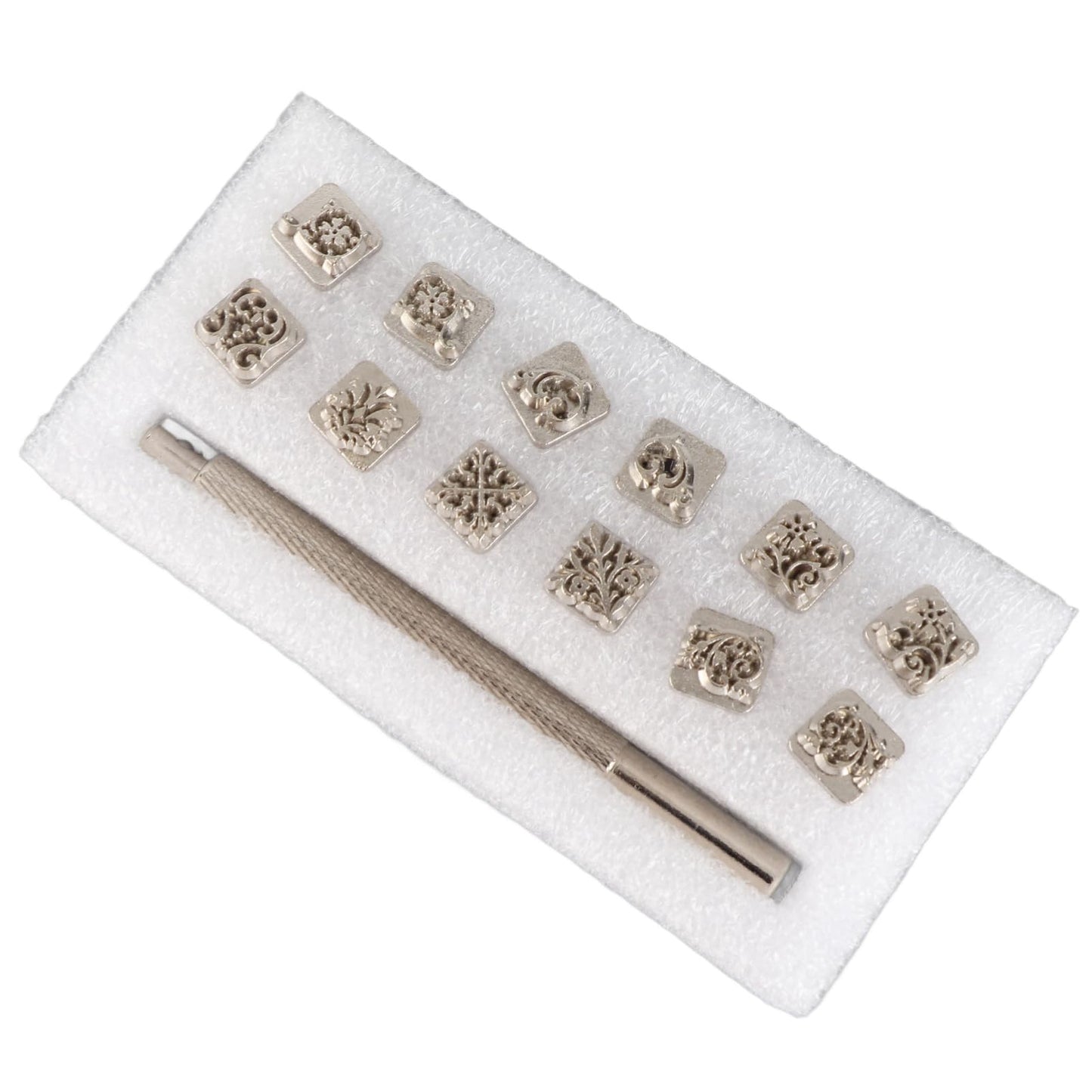 12PCS Leather Stamping Tools, 12 Patterns Zinc Alloy Leather Craft Stamps Punch Set Tool, Flower Design Leather Stamper for Leather Craft DIY Jewelry Marking