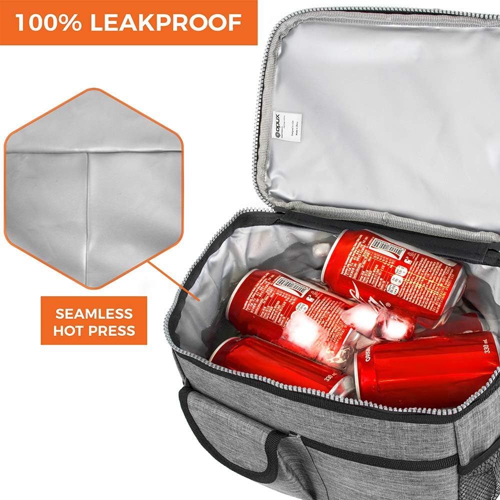 opux Insulated Lunch Bag Women Men, Dual Compartment Leakproof Lunch Box Adults Kids, Double Decker Meal Prep Bento Lunch Cooler Tote with Shoulder Strap for Work Office School Travel, Gray