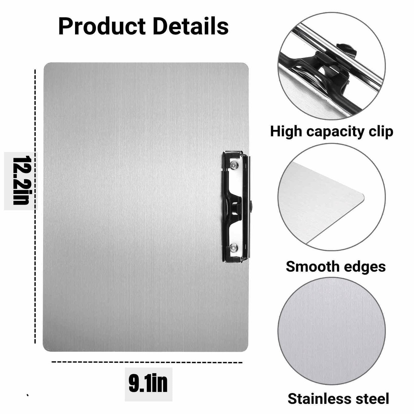 Metal Clipboard with Pen Holder,Letter/A4 Size (8.5x11) Horizontal 304 Stainless Steel Clipboards,Landscape Clip Boards for Office School Supplies(Not to be adsorbed by Magnets)