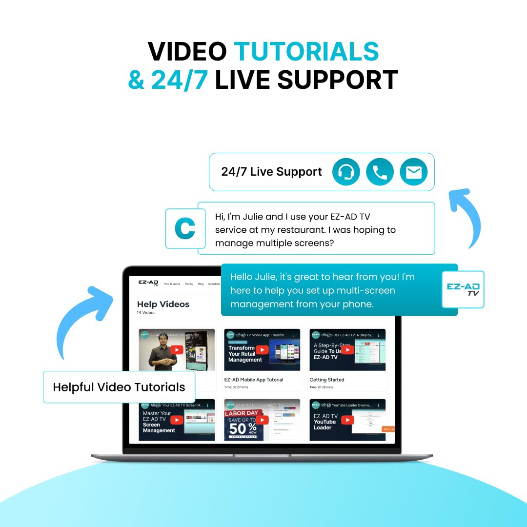 EZ AD TV Digital Signage Player - Signage For Business & Electronic Menu Board- Auto-Post Content On Digital Display Board, Cloud Controlled 4K Media Player + Mobile App W Free AI Designer & Templates