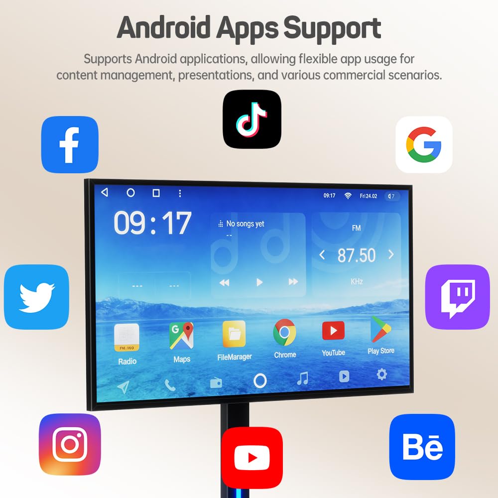 JASZDOT 32 Inch Digital Signage Display on Wheels, Portable LCD Touch Digital Kiosk with Adjustable Rolling Stand, Phone App Control Android 14 Advertising Display Poster, Auto Media Player, HDMI/USB